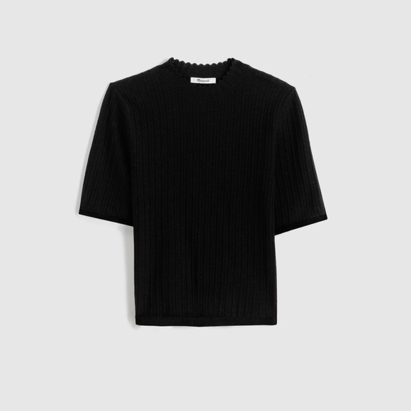 Madewell Pointelle-Stitch Mockneck Sweater Tee Abyss Black Size XXS 2XS NWT - Picture 5 of 11